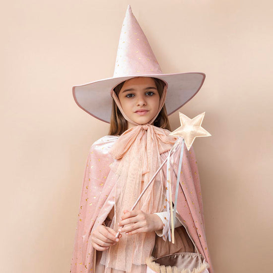 chapeau de sorciere rose velours glitter pour un déguisement d'halloween