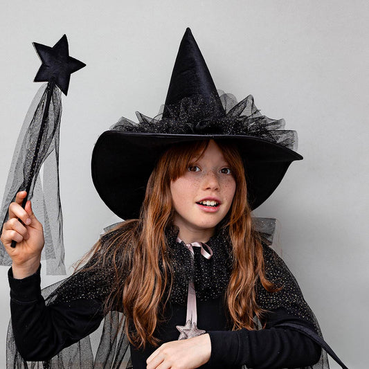 Chapeau de sorcière avec tulle : accessoire costume halloween