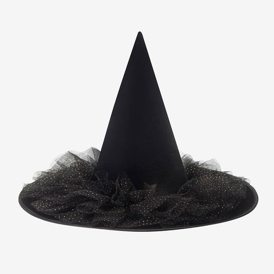 Chapeau de sorcière avec tulle : accessoire deguisement sorciere