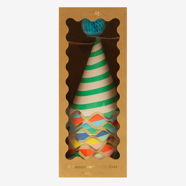 8 chapeaux de fête rayures multicolores : petit cadeau invité