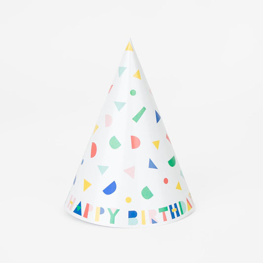 8 sombreros puntiagudos de feliz cumpleaños