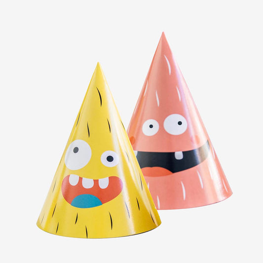 6 chapeaux pointus monstres rigolos : accessoire fete pour enfant