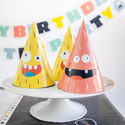 6 chapeaux pointus monstres rigolos : accessoire fete anniversaire