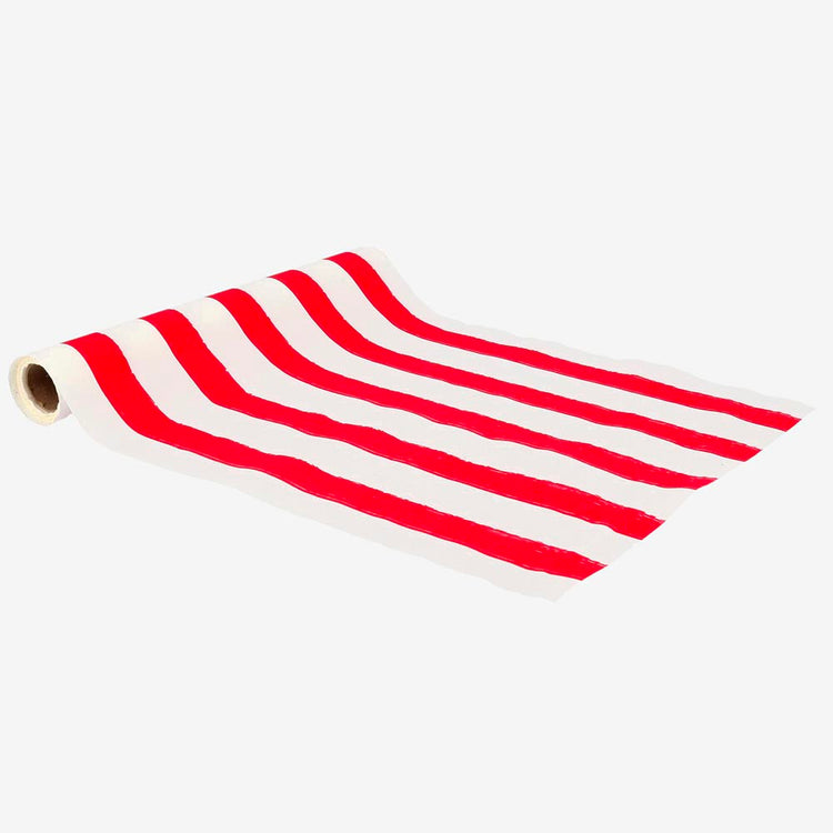 Chemin rayé rouge pour table d’anniversaire ou pique-nique
