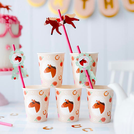 6 gobelets en carton cheval fleuri : decoration de table anniversaire