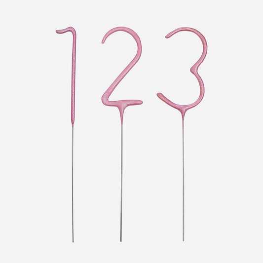Tarta de cumpleaños niña: bengalas números 1 2 3 rosa
