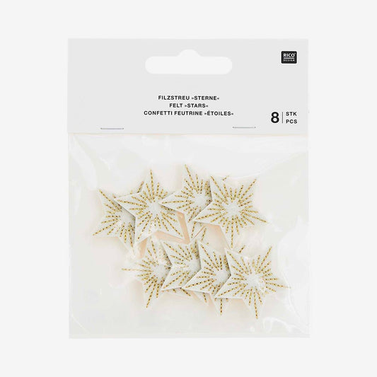 Rico Design : 8 confettis en feutrine forme d'étoile blanche