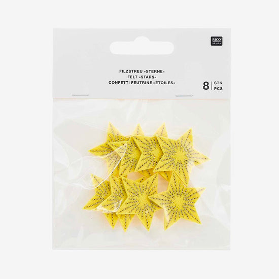Rico Design : 8 confettis en feutrine forme d'étoile jaune