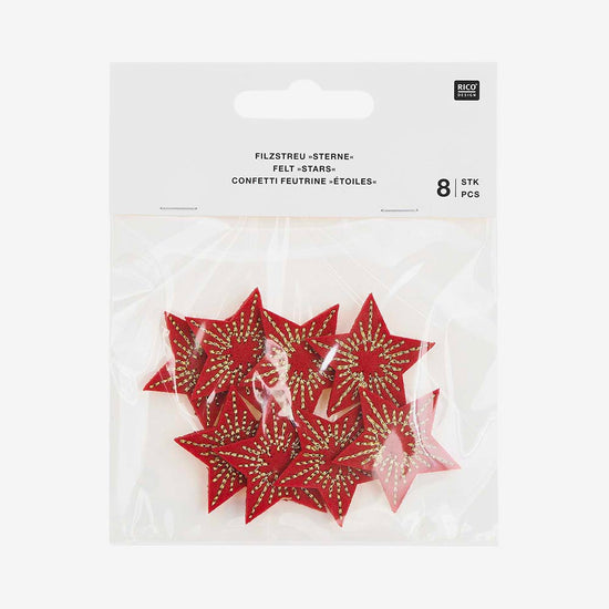 Rico Design : 8 confettis en feutrine forme d'étoile rouge