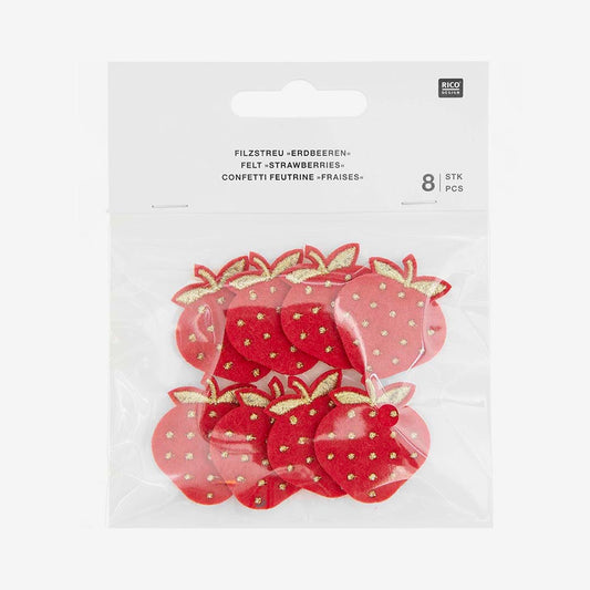 Confettis en feutrine fraises : decoration anniversaire fruits
