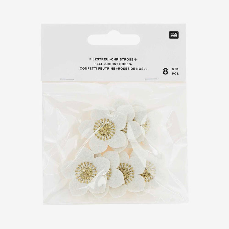 Rico Design : 8 confettis en feutrine forme de fleurs couleur blanche
