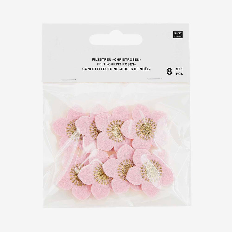 Rico Design : 8 confettis en feutrine forme de fleurs couleur rose