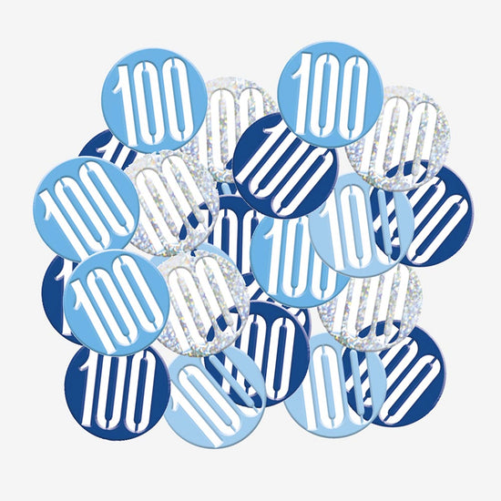 Confettis 100 ans bleus déco anniversaire adulte originale