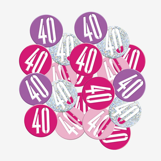 Pink 40th birthday confetti for 40th birthday table decoration
