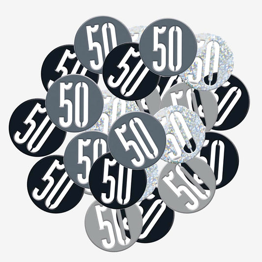 Confeti de 50 cumpleaños negro para decoración de mesa de 50 cumpleaños