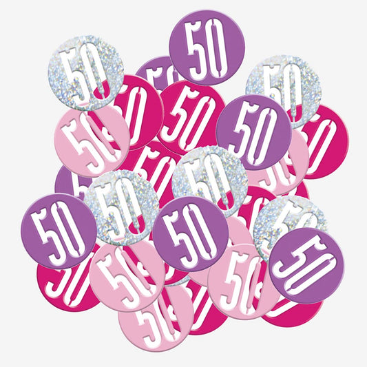 Pink 50th birthday confetti: original 50th birthday decoration idea