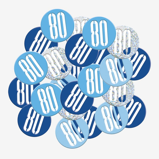 Confeti azul de 80 cumpleaños: decoración única de mesa de cumpleaños para adultos