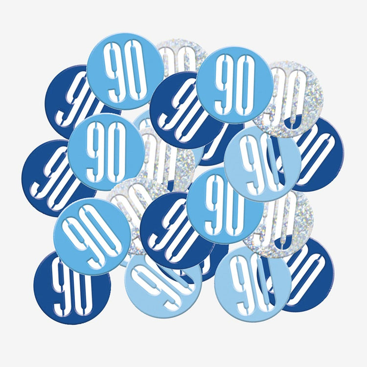 Confettis 90 ans bleus : accessoire deco anniversaire adulte