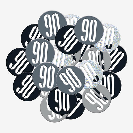 90 years black confetti for chic birthday table decorations