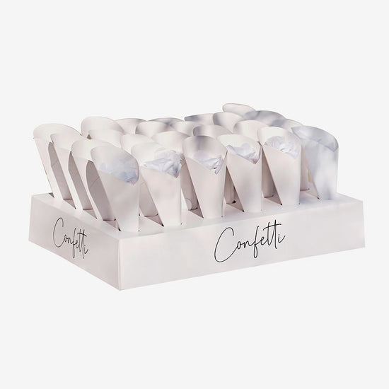 24 cornets à confettis blancs pour la sortie église mariage