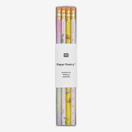 4 crayons à papier fleurs pastel : petit cadeau invite paques