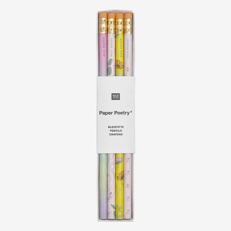 4 crayons à papier fleurs pastel : petit cadeau invite paques