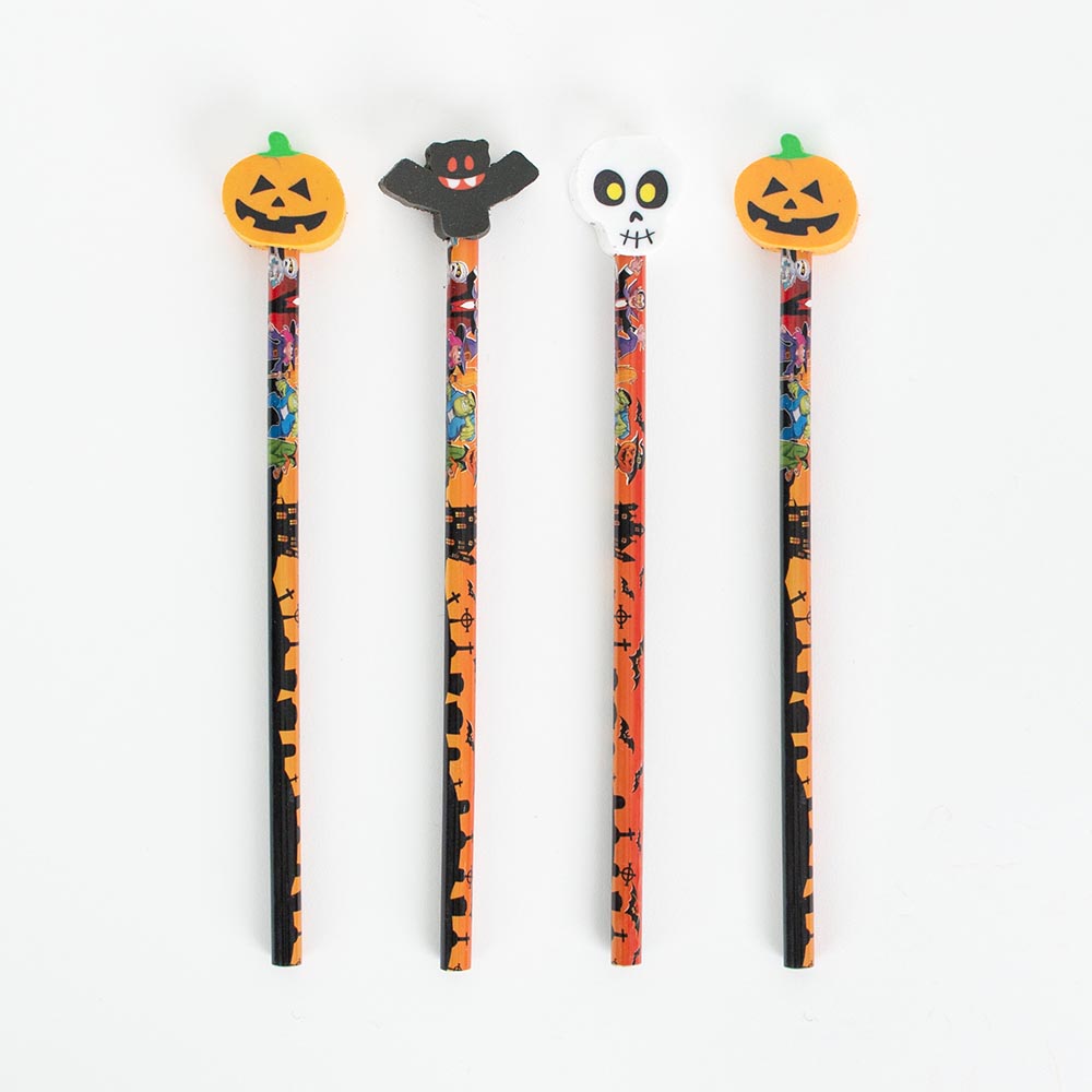 Crayon d'Halloween 3 motifs : citrouille, chauve souris et squelette