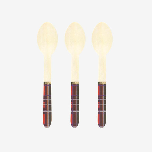 Reusable tableware: 8 small wooden spoons with tartan pattern