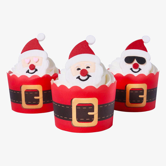 6 edible Santa decorations + 6 cupcake cases