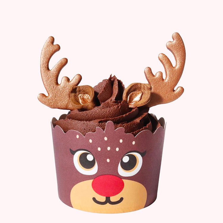 6 déco comestibles Rennes de Noël pour cupcakes de Noël