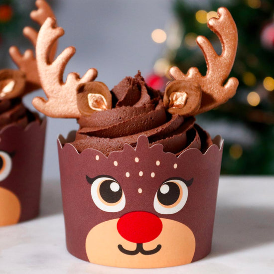 Noël - 6 déco Rennes de Noël et 6 caissettes à cupcakes pour enfants