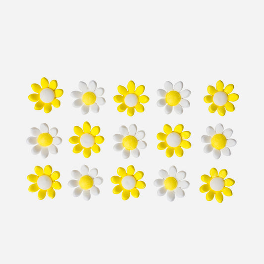 Déco en sucre fleurs blanches et jaunes : decor gateau anniversaire paques