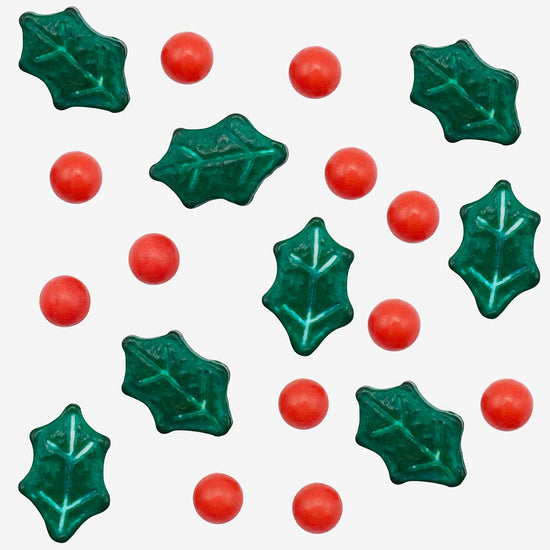 Décors comestibles houx en sucre pour repas de Noël 