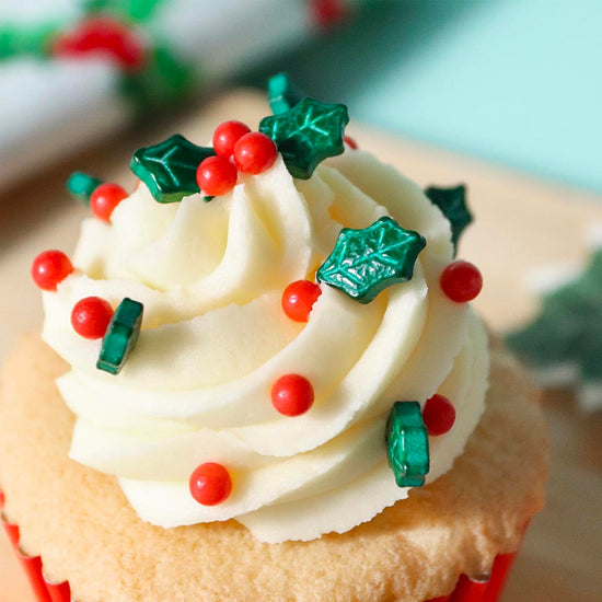 Décors comestibles en sucre pour repas de Noël en forme de houx