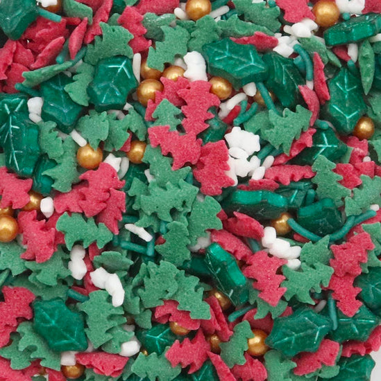 Décorations sucrées pour patisseries de Noël en forme de houx et sapin