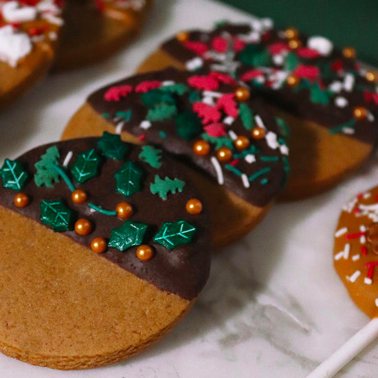 Décorations houx et sapins en sucre pour bûche de Noël