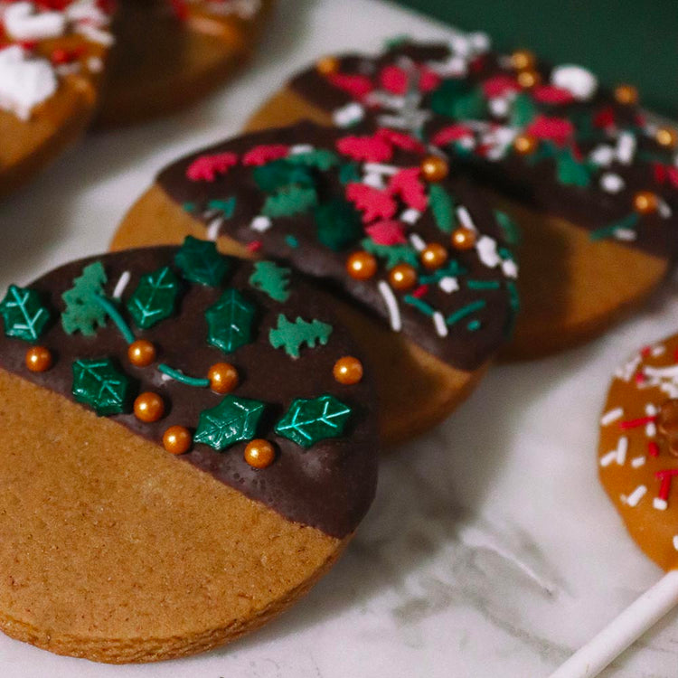 Décorations houx et sapins en sucre pour bûche de Noël