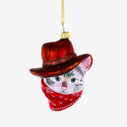 1 décoration de noel chat cow-boy : déco noel originale, cadeau de noel ou secret santa