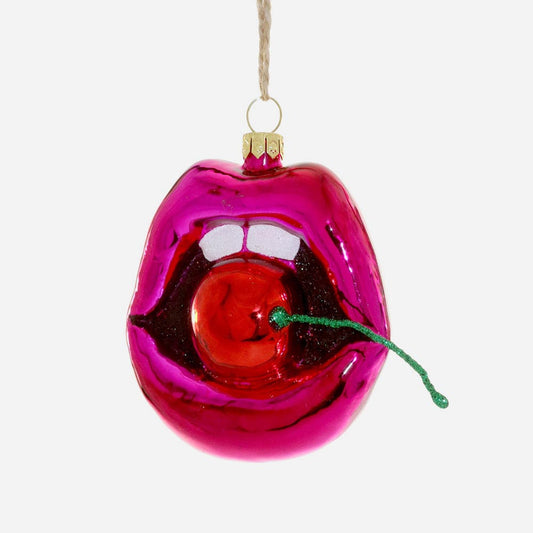 Decoración navideña de labios de cereza: decoración femenina para el árbol de Navidad