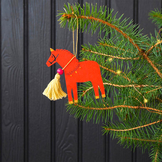 1 décoration de Noël cheval en bois rouge