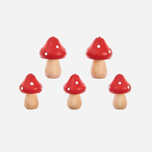 5 petits champignons en bois : decoration de table reveillon de noel