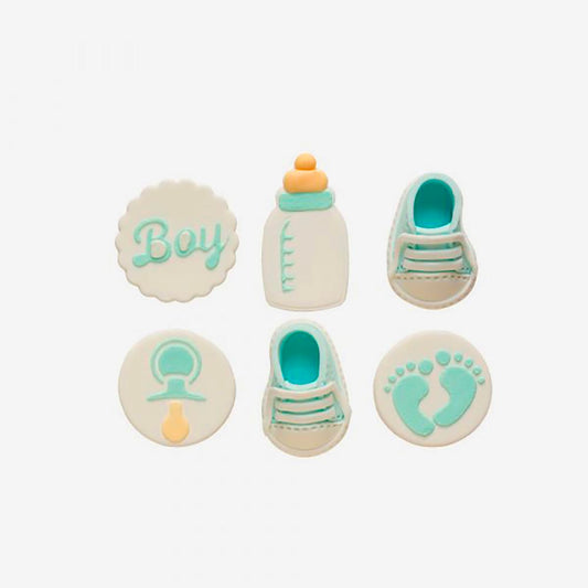 6 déco en sucre baby shower bleu