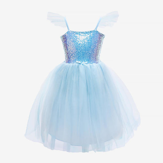 Robe de princesse bleue à sequins, déguisement féérique