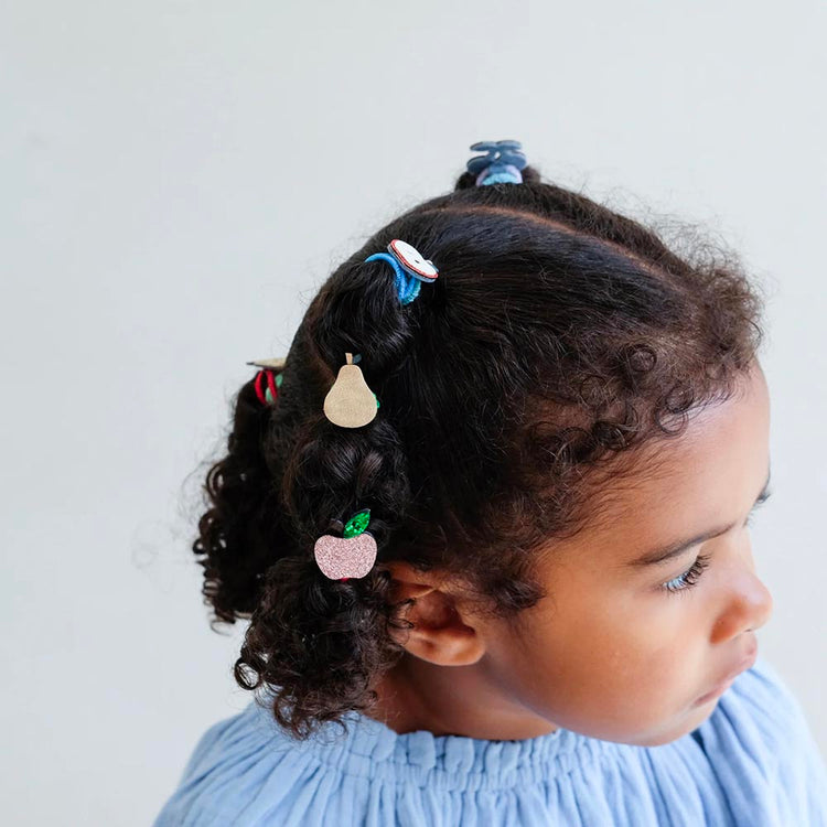 8 élastiques fruits automnaux glitter en forme de pommes, poires, raisin ou cerises