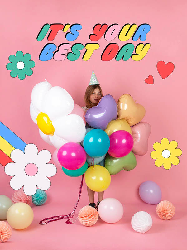décoration anniversaire fleuri et fête : printemps et ballons-helium