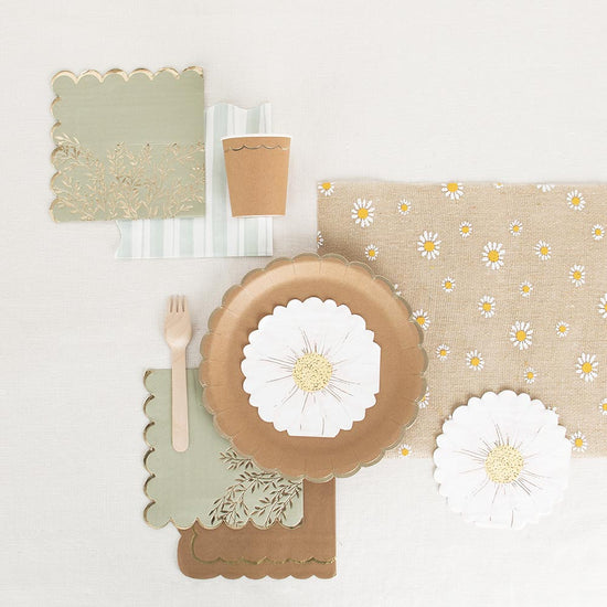 16 servilletas de papel con margaritas: elegante decoración de mesa de bautizo