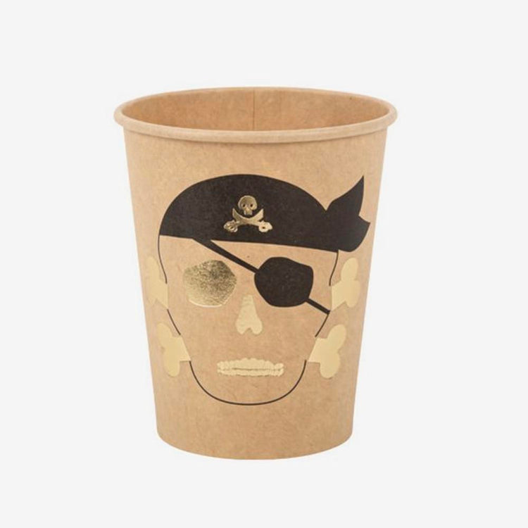 8 gobelets en carton pirate noir et doré pour déco table anniversaire pirate