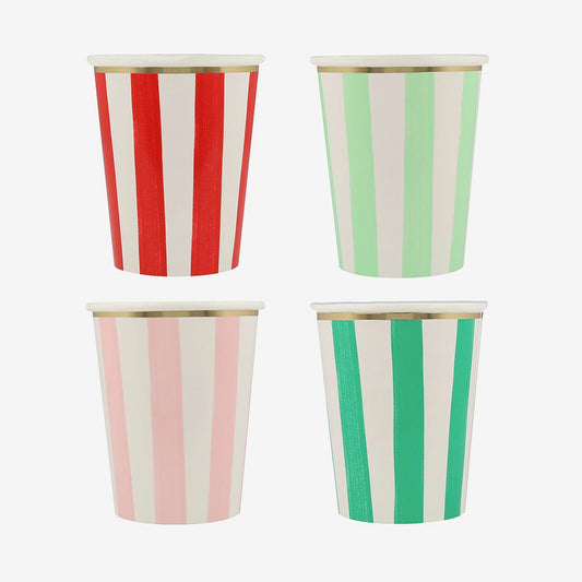 8 striped Christmas paper cups: disposable Christmas tableware