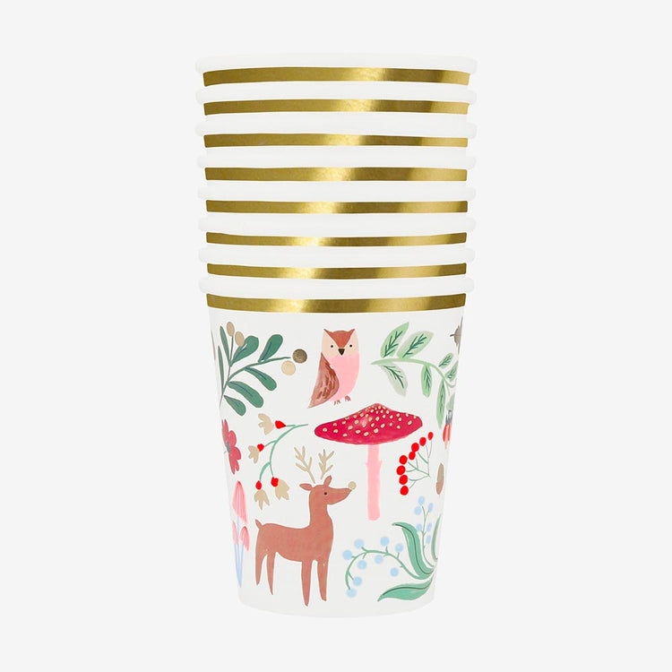 8 gobelets en carton animaux des bois : decoration de table fete