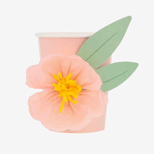8 gobelets en carton fleurs 3D : deco de table anniversaire fleurs